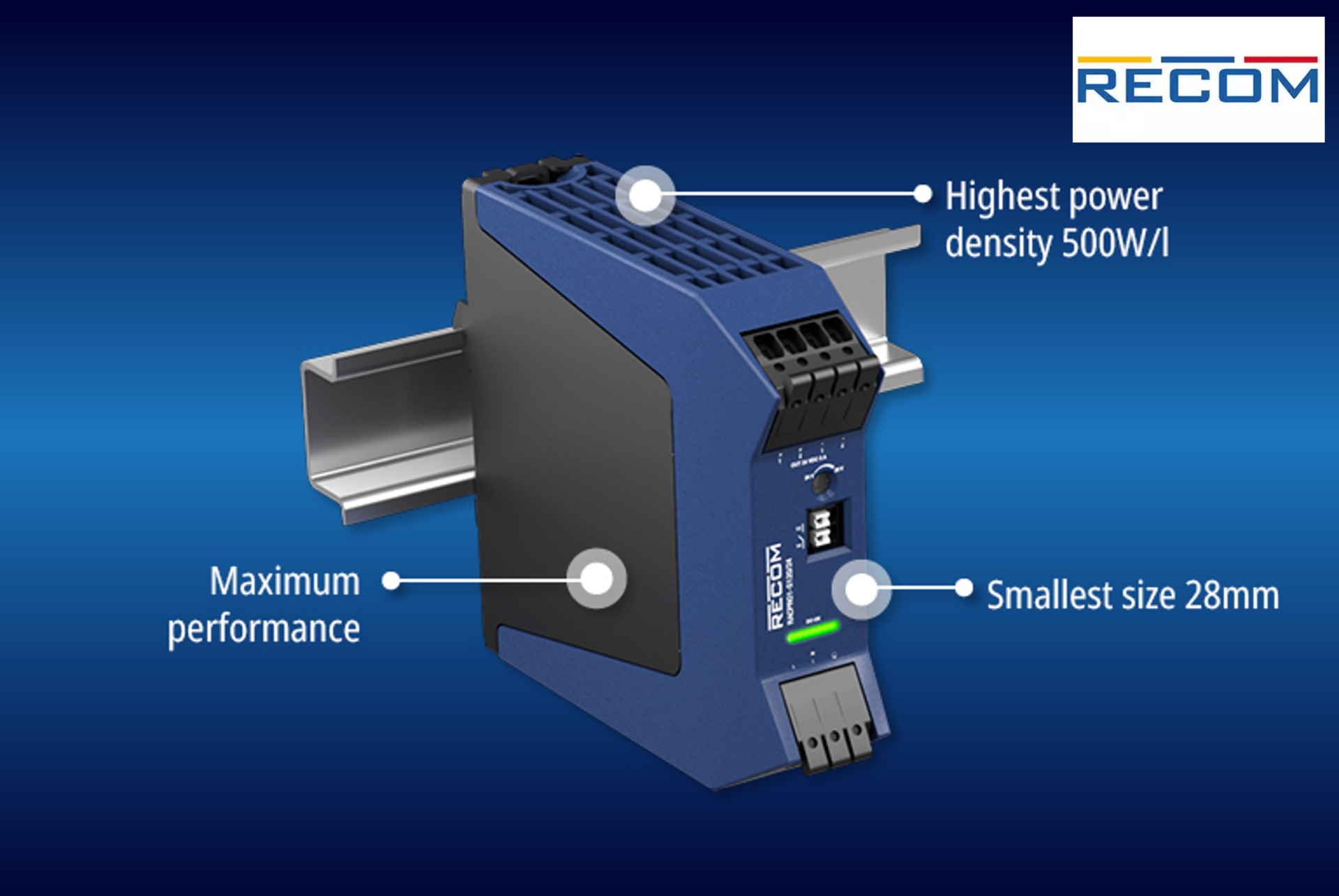 120W DIN Rail AC/DC from RECOM is Smallest on the Market
