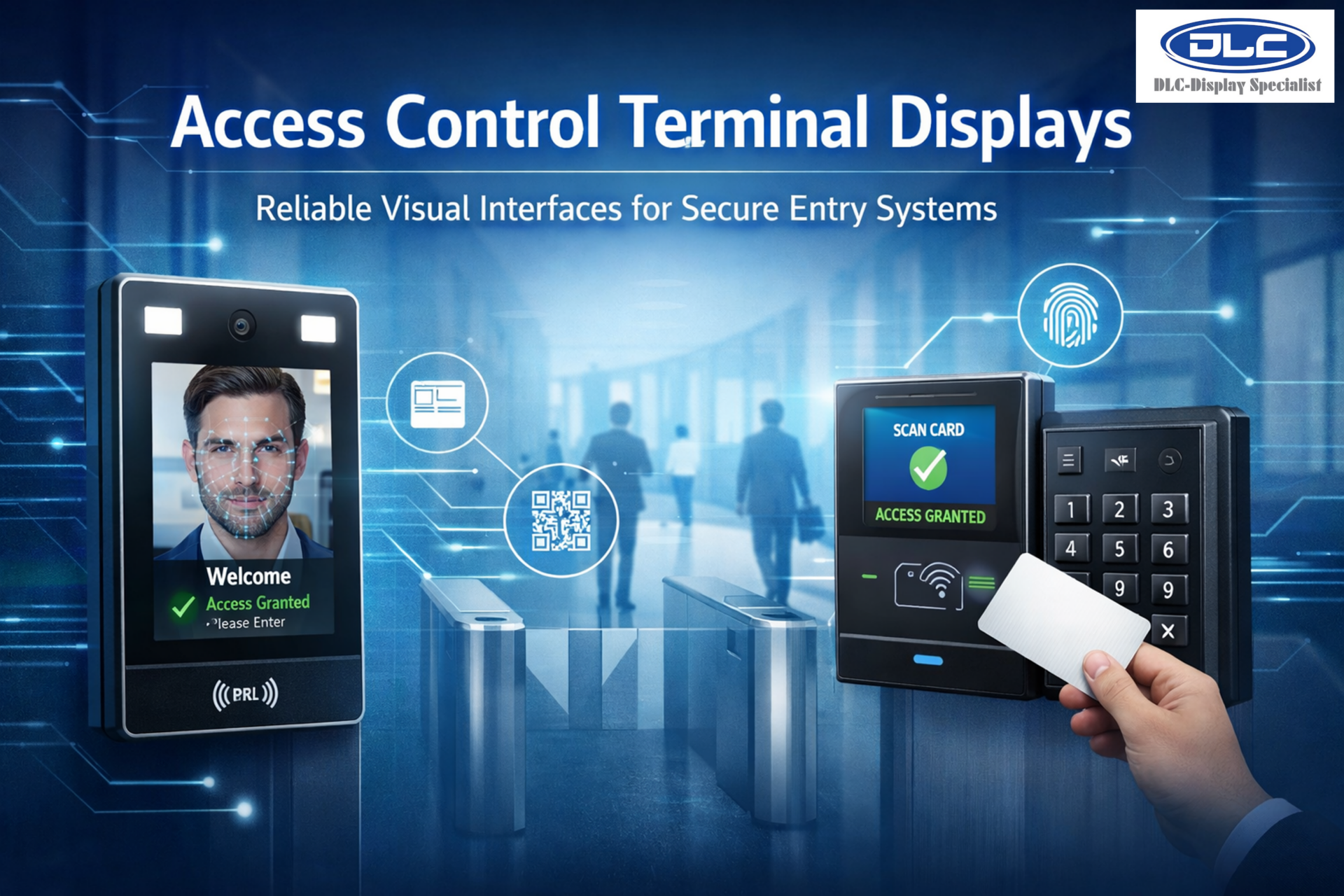 Access control terminal displays by DLC